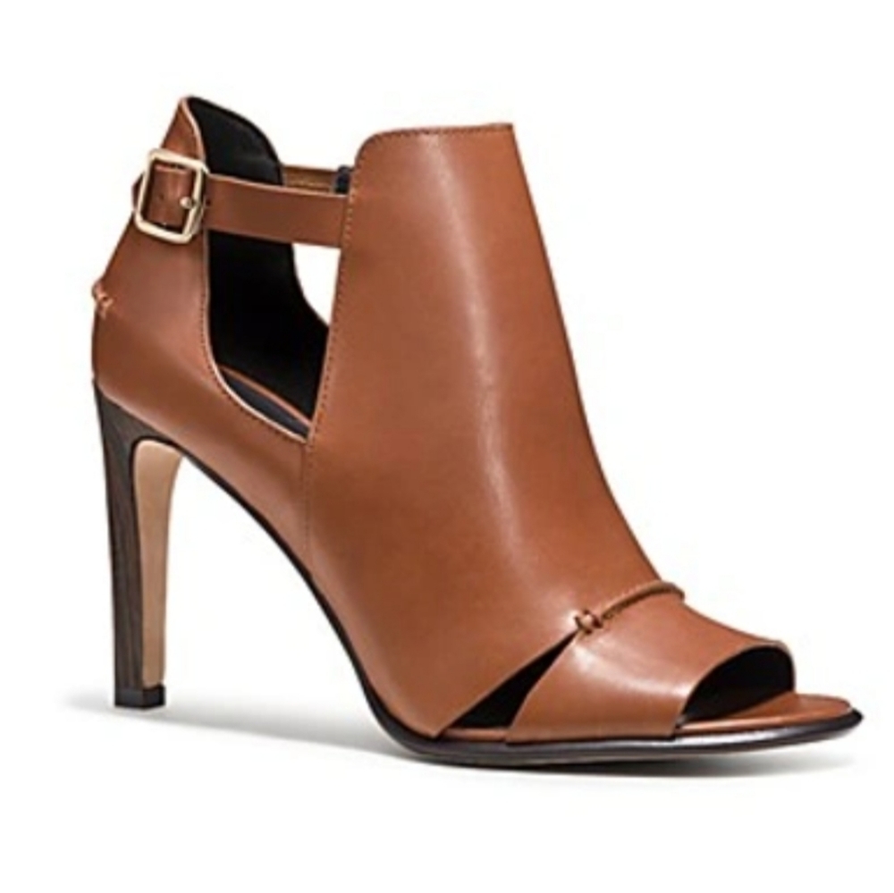 COACH Brown Leather Open Toe Bootie Heels